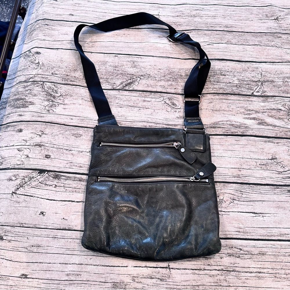 Margot Black Leather Crossbody Bag with Adjustable Strap and Silver Zippers